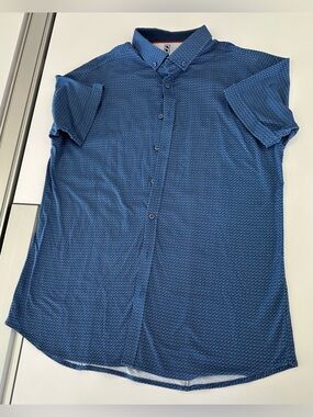 DESOTO Men's Blue Short-Sleeve Micro-Pattern Button-Down Jersey Shirt